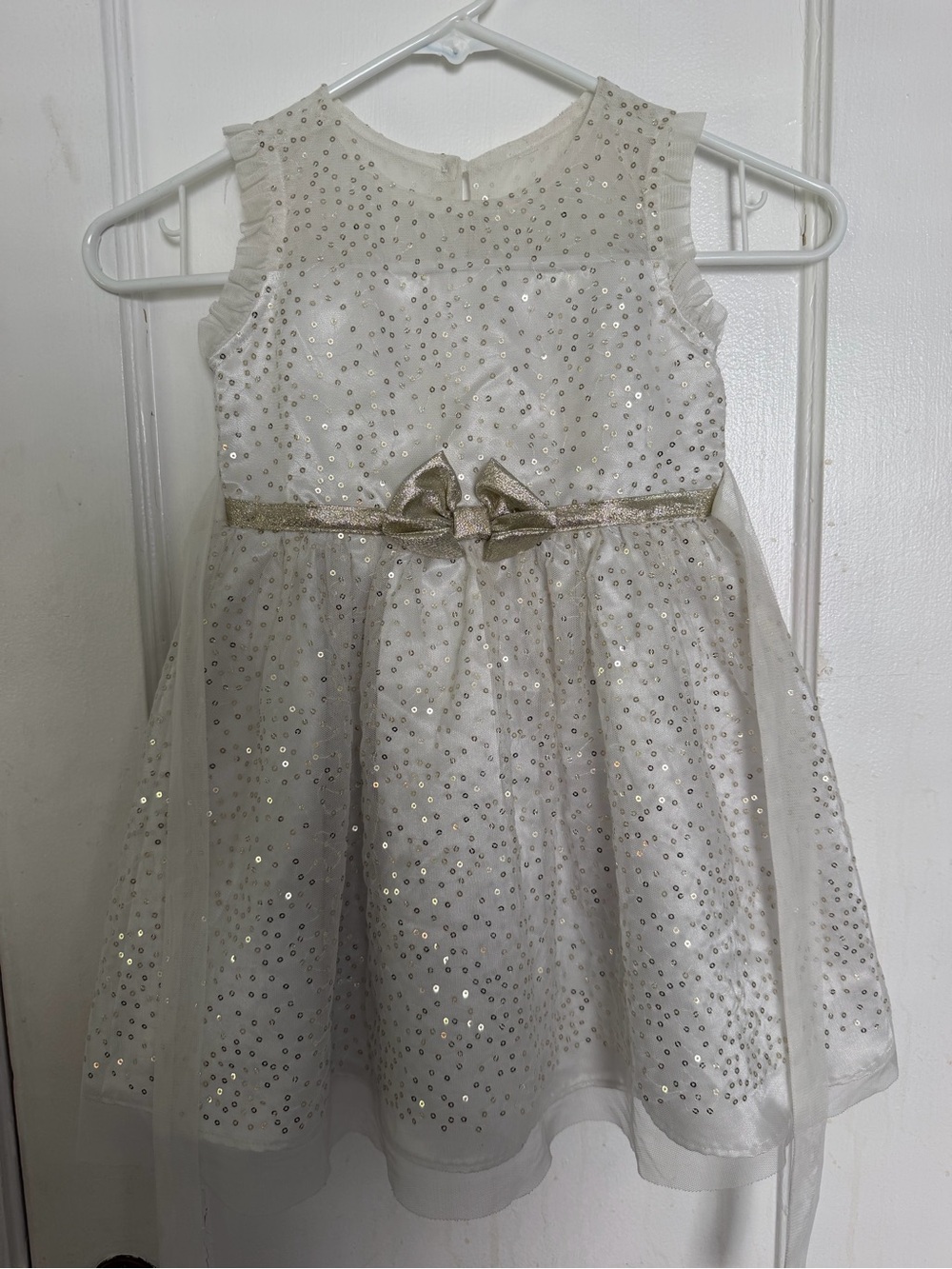 NWOT Jona Michelle Cream Dress with Gold Sparkle Bow